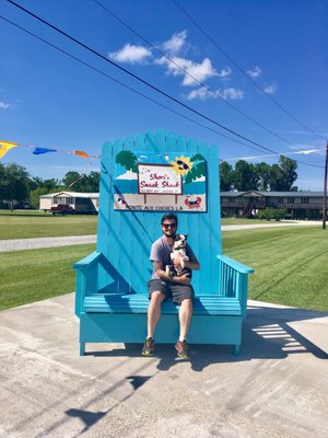 Big chair outside Sheri's snack shack!