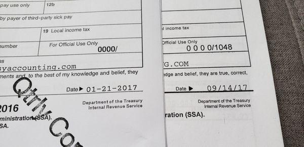 Doctored up W-2 forms by Stacie Yale of Courtesy Accounting (Big City Accounting).