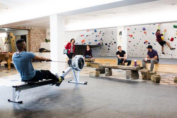 Burn some extra calories in the workout area and watch your buds climb.