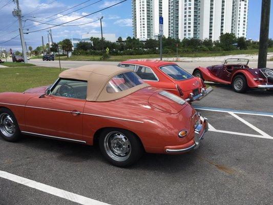 Intermeccanica Roadster flanked by B Gt and plus 8 Morgan