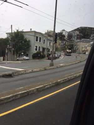 Street car coming down the street