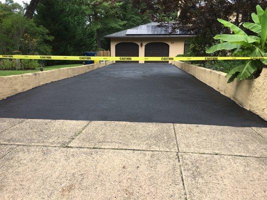 Freshly sealed driveway