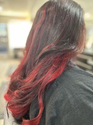 Bright red bayalage