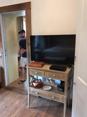 Flatscreen with Netflix and snacks. This door leads to the common area of the Inn.