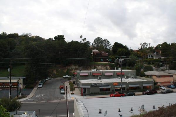 Aerial view of building.