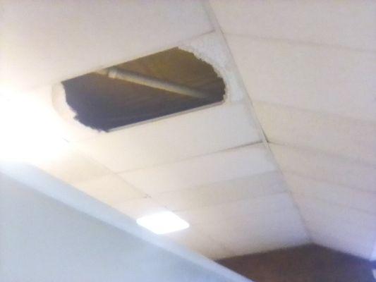 Ceiling falling from drain waste pipe at 310 W 3rd St.