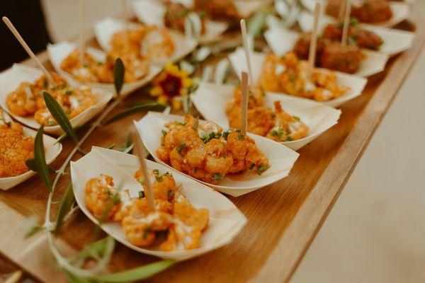 decorated and garnished rehearsal dinner appetizers