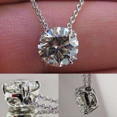 Flooding solitaire round cut pendant.