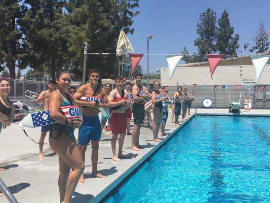 We provide lifeguards for parties, and swim instructors for homes and we train lifeguards. Look at this happy crew!