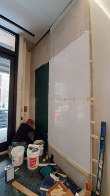 Work in progress. Lobby with wall panels on Meatpacking district, NYC