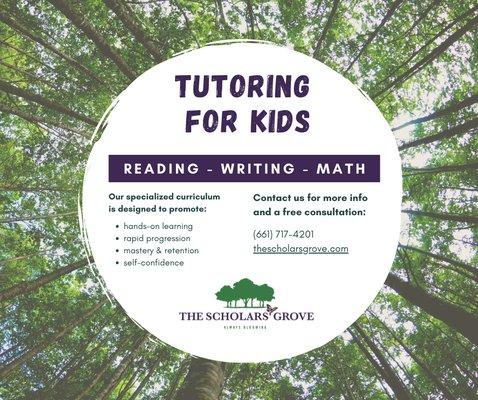 Tutoring in Reading, Writing, and Math. In person in Bakersfield, CA and online worldwide.