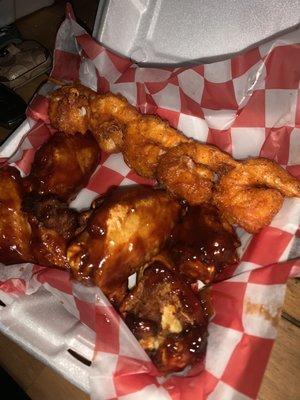 Bbq Chicken with craB battered shrimp