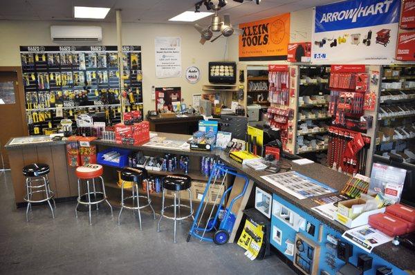 Our electrical supply counter has knowledgable staff... and ESPN on the TV all day!