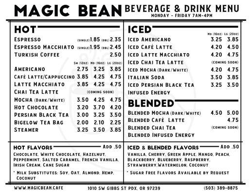 Magic Bean of Portland Beverage & Drink menu