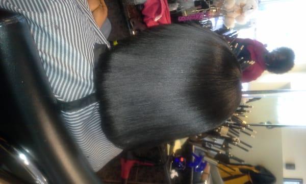 Brenda did a split end treatment with a wash and flat iron.