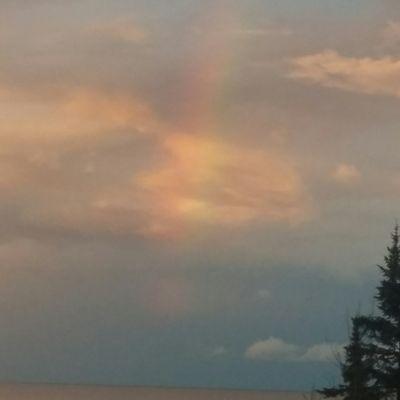 Rainbow over the lake from the deck