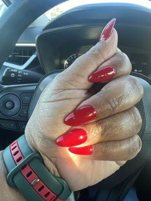 A sexy, red, nail and fill-in by Connie!