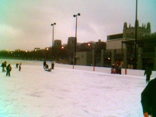 Looking west at the Midway Plaisance ice rink