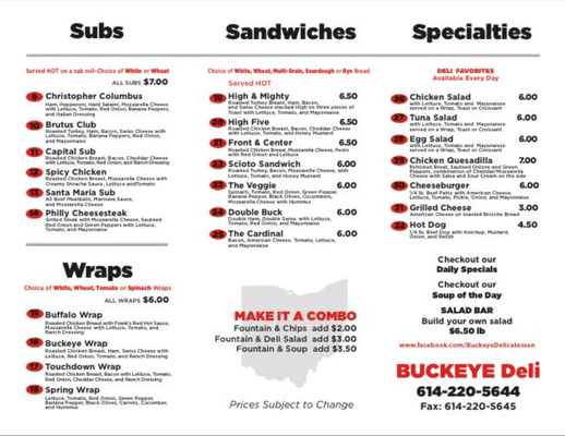 One half of Buckeye Deli menu