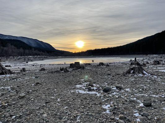 The lake is so low the stumps which usually are covered with water were completely exposed!!