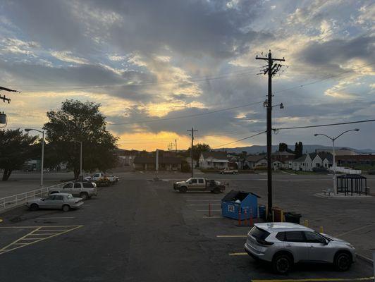 Lovely view of sunset and parking lot