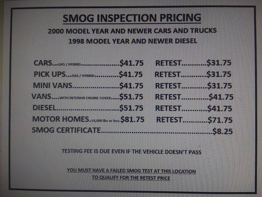 Smog Test Pricing