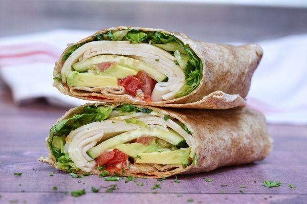 San Francisco wrap.(Turkey lettuce tomatoes avocado cucumber and balsamic dressing)