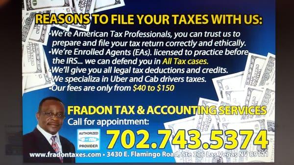 Trustworthy , professional and affordable tax services! Licensed and experienced for over 15 years!