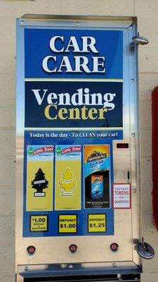 Vending machines offer towels, air fresheners, and cleaning products.