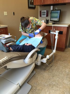 Silas getting the OK from the hygienist.