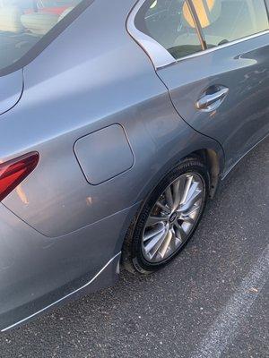 Severely damaged rear quarter panel repaired to like new.  Perfect!