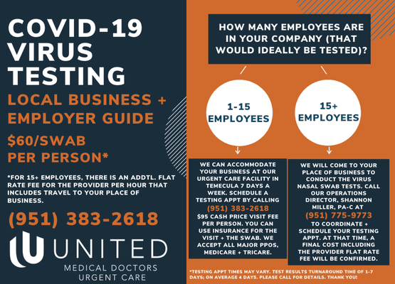 COVID-19 Testing for Local Businesses & Employers https://unitedmdurgentcare.com/index.php/covid19/