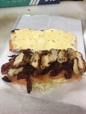 Grill chicken club with pepper jack cheese and everything delight