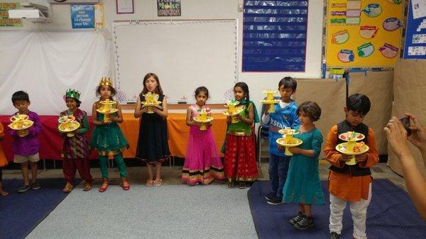 The Ganga aarti thaali the kids made themselves and enacted in the play