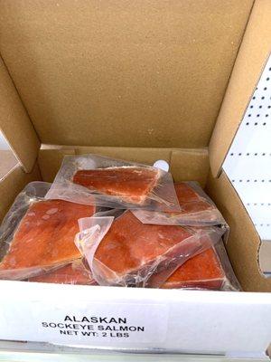 Alaskan Sockeye Salmon Filets 2 lbs. Vacuum sealed. 
We offer bulk/wholesale ordering and pricing.