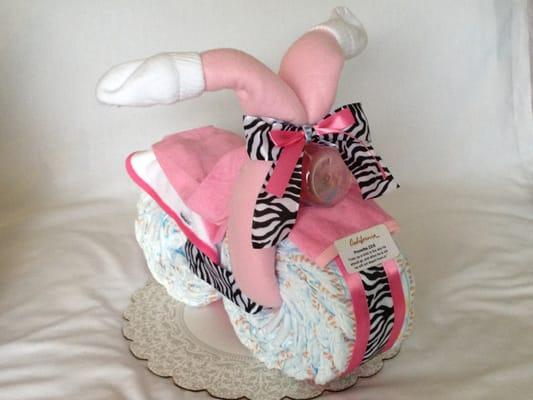 Our Zebra-print Baby Girl Diaper Motorcycle is the cutest, and very popular!