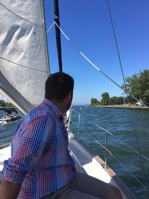 The wonderful Chad on his first sail ever. We had the best weather and perfect sail.