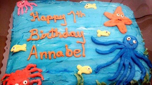 "Under the sea" half vanilla and half chocolate cake.