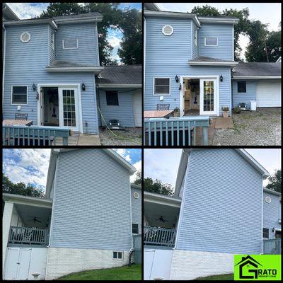 House wash, soft washing siding and gutter brightening.