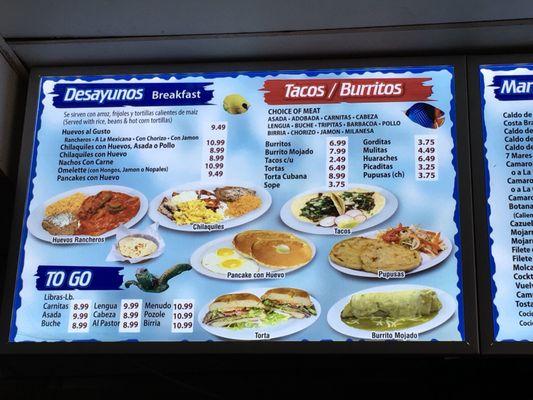 Menu. Big tacos, hand made tortillas!