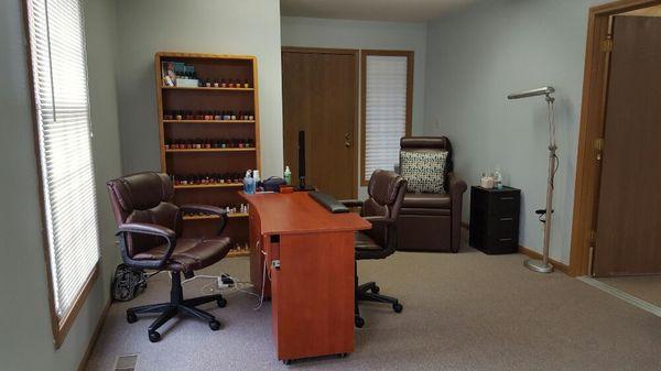 Nail station and pedicure chair.