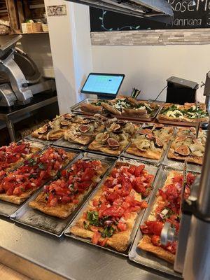 Tomato Bruschetta Flatbread, Fig, Prosciutto and Arugula Focaccia, Wild Mushroom, Truffle Ricotta