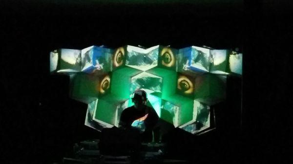 Our modular indoor stage design consists of several small cubes that are projected on for DJ's in local and neighboring Night Clubs.