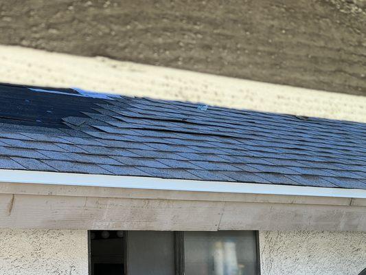 Uneven shingles with gaps.