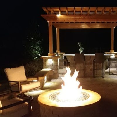 With the fire pit we installed, these folks can enjoy their Green View outdoor entertaining area into the evening & on chilly days too.