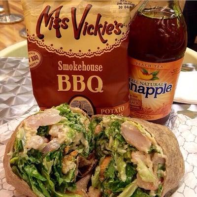 Shrimp Caesar Wrap, BBQ Kettle Chips & Peach Tea.  Best.  Lunch.  Ever.