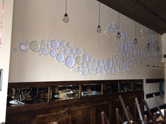 just completed a melamine plate wave mural at this cozy neighborhood restaurant.