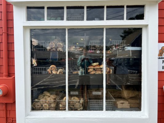 The window showing the bagels