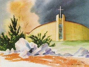 Painting of our church building by one of our members, Ruth Moss.