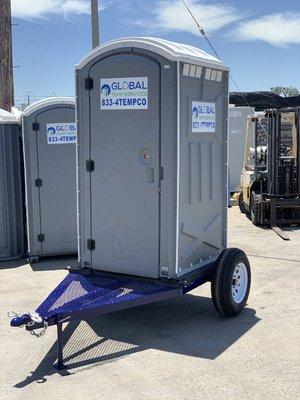 Portable restrooms (standard and deluxe) available on ball-hitch trailers for jobs that change location.